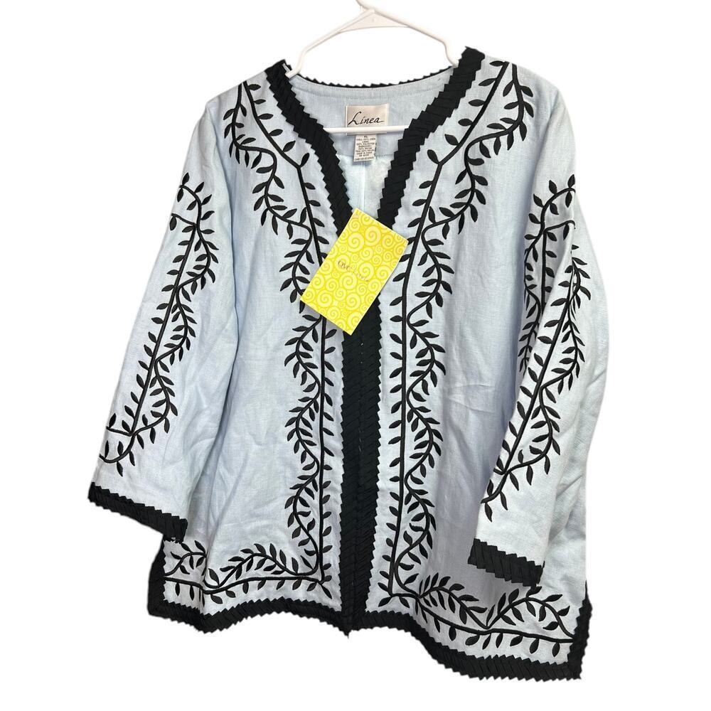 Linea by Louis Dell'Olio Women's Cardigan Embroidered Linen Size XL